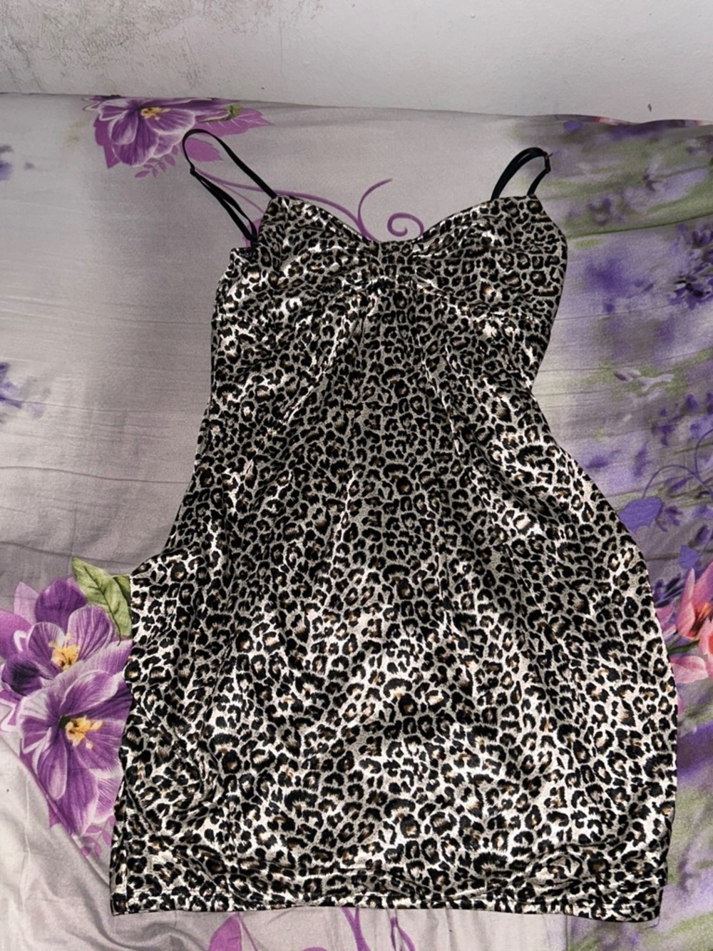 Ruby Rox Black Satin Slip with Leopard Trim